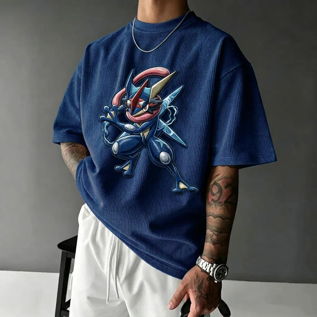 Pokémon Unisex Anime-Style Retro Corduroy Oversized T-Shirt