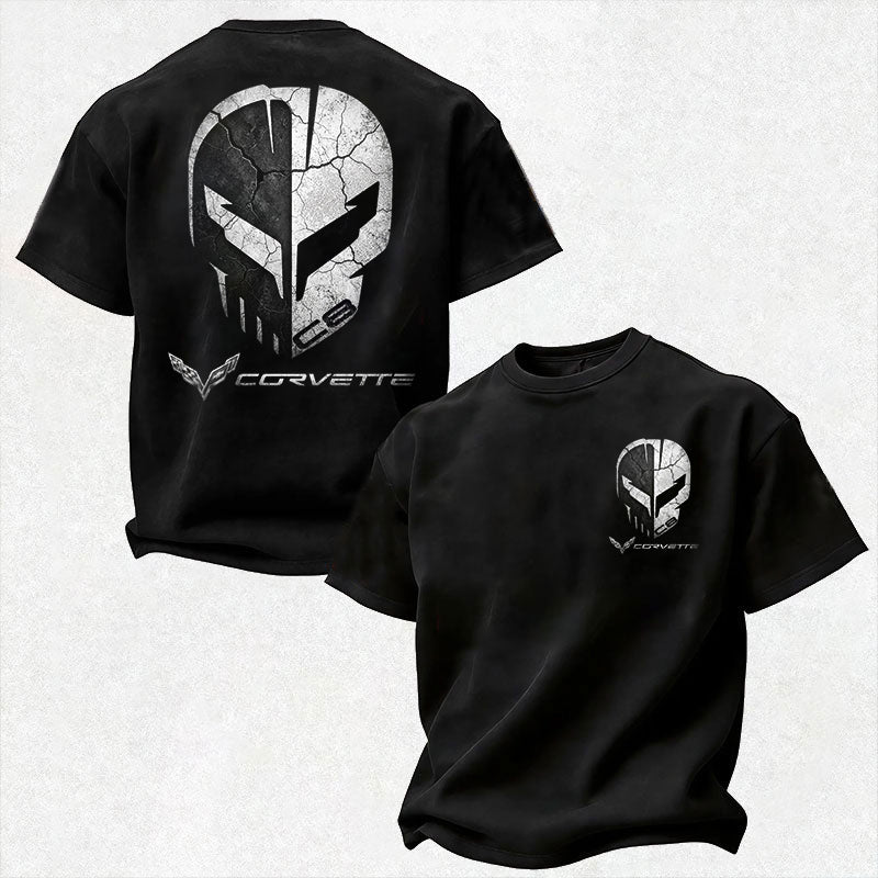 Vette C8 Cracked Jake Skull with Distressed Texture Cotton Print Men's T-Shirt