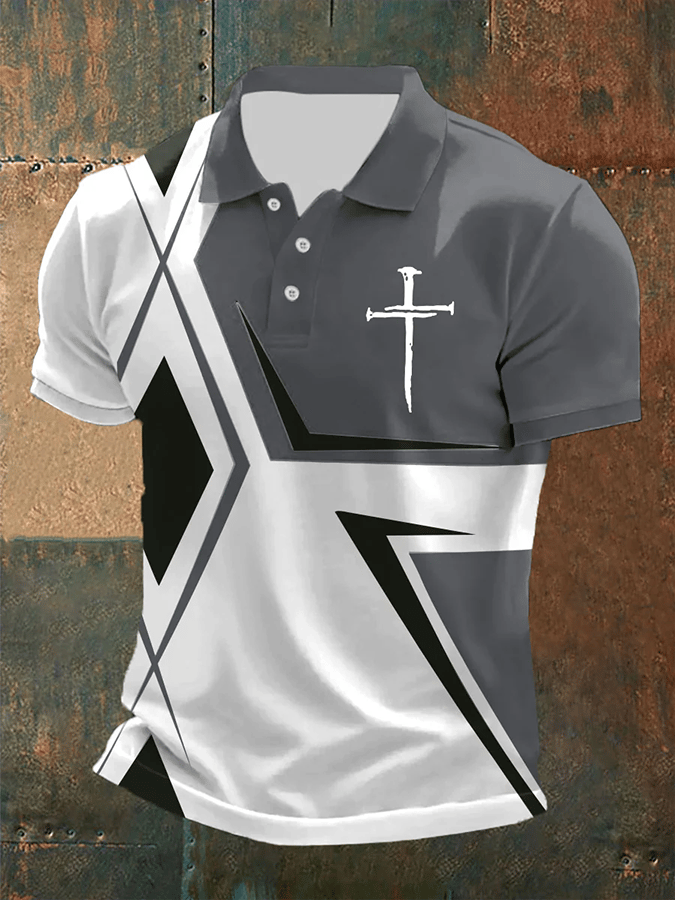 Men's Retro Faith  Casual Printed Polo Shirt