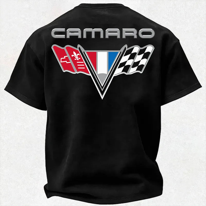CMR Classic Collage Car Emblem Crossed Flags Logo Cotton Print Men's T-Shirt