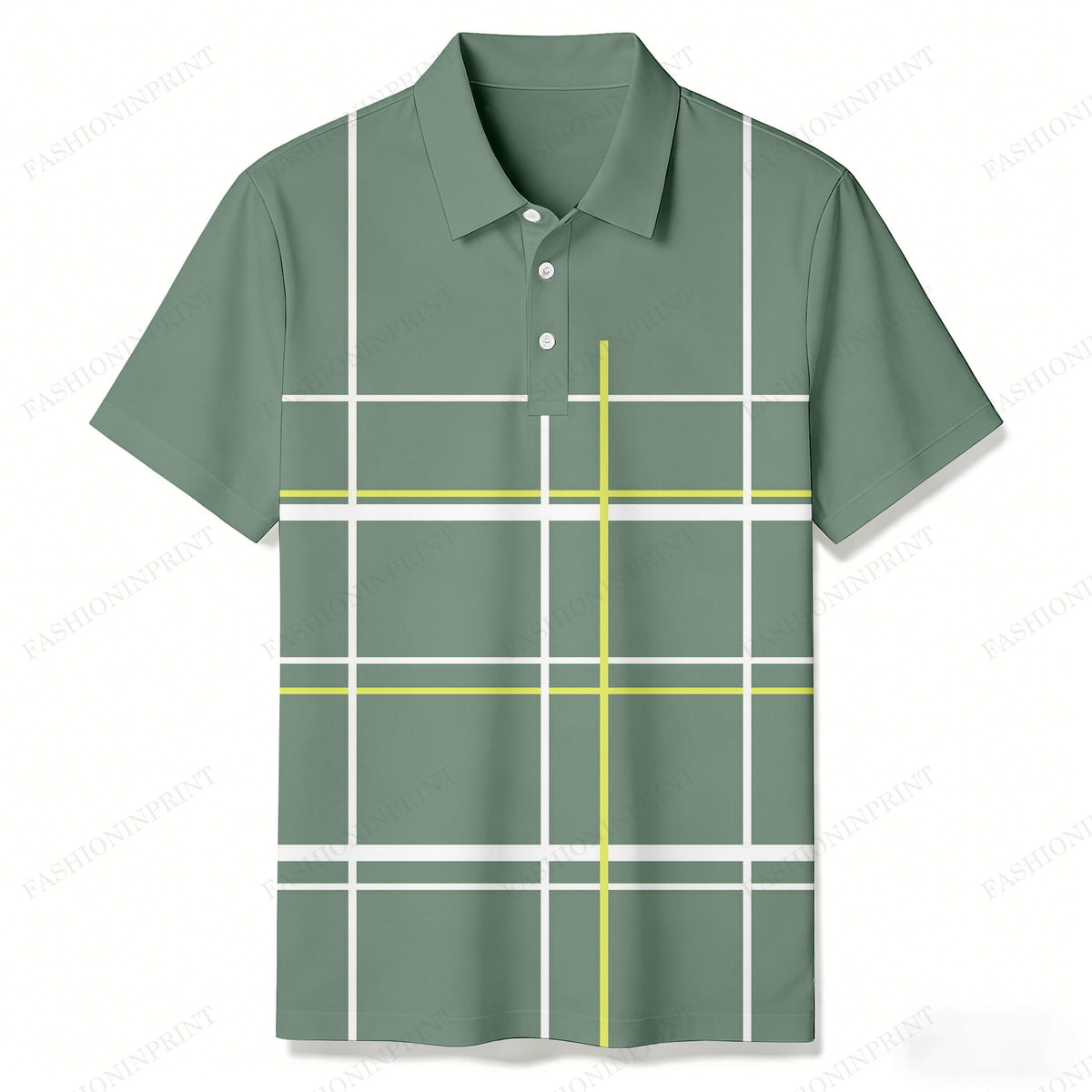 Men's Casual Green Plaid Short-Sleeve Shirt