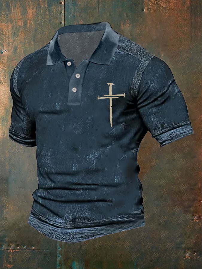 Men's Casual Retro Contrast Color Faith Polo