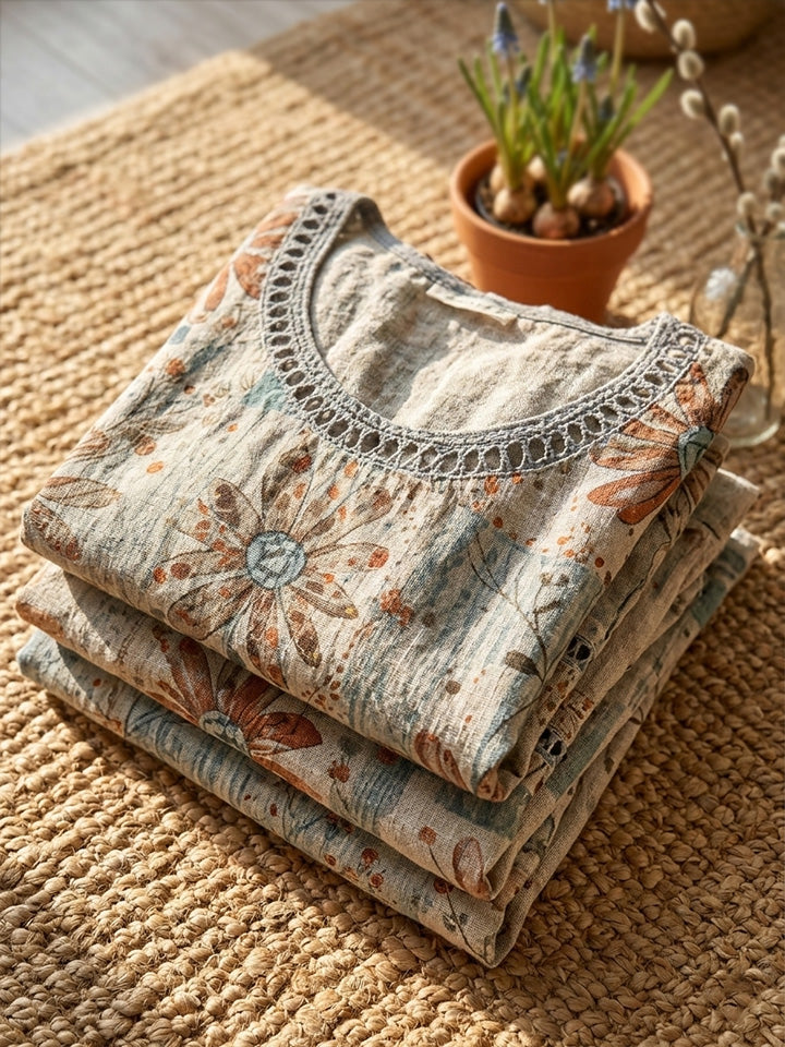 New Arrivals🔥 Women's Bohemian Vintage Floral Print Casual Hollow-out Top
