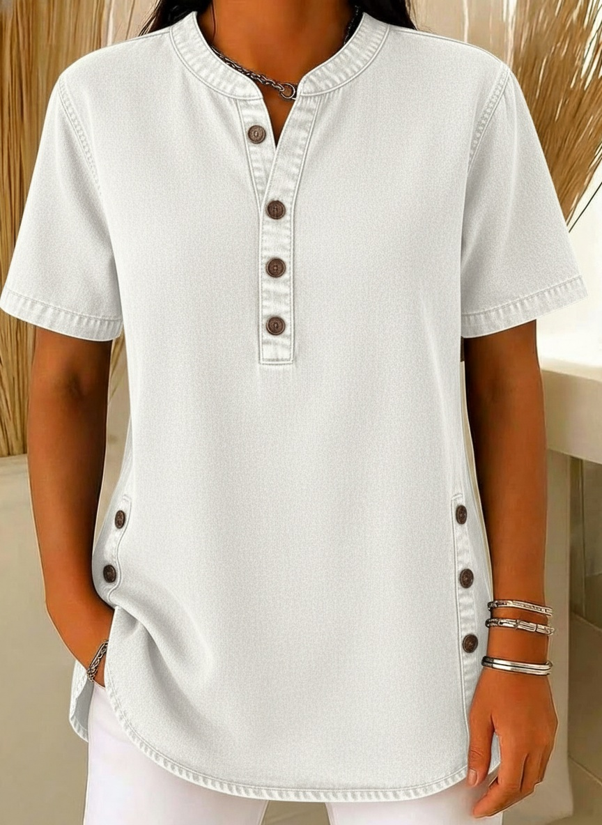Clearance Sale🔥 Women's V-neck short-sleeved Casual Button-up Loose Denim Top