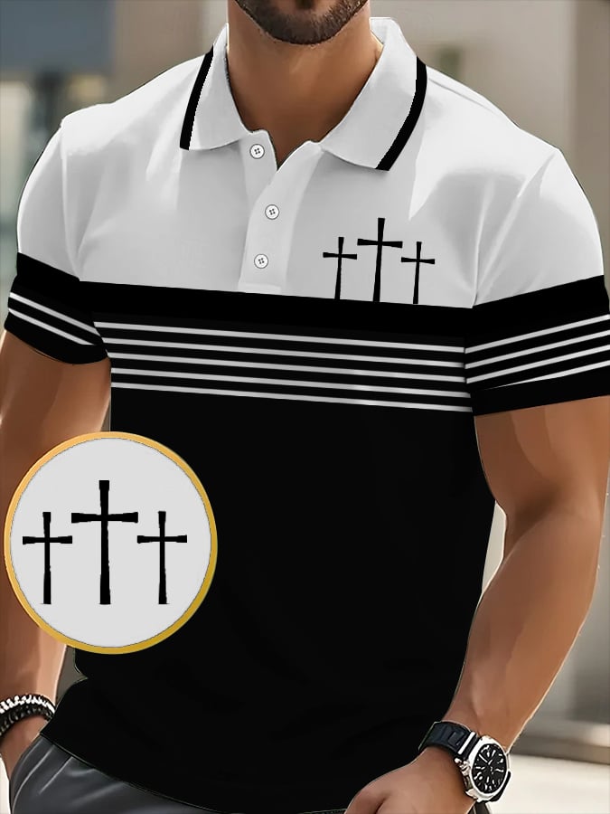 Men's Retro Faith  Casual Printed Polo Shirt