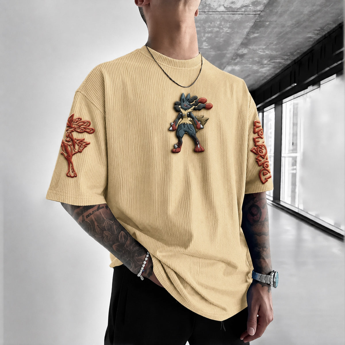 Pokémon Unisex Anime-Style Retro Corduroy Oversized T-Shirt