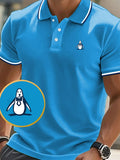 Men's Classic Casual Business Penguin Fashion Color Block Polo Shirt