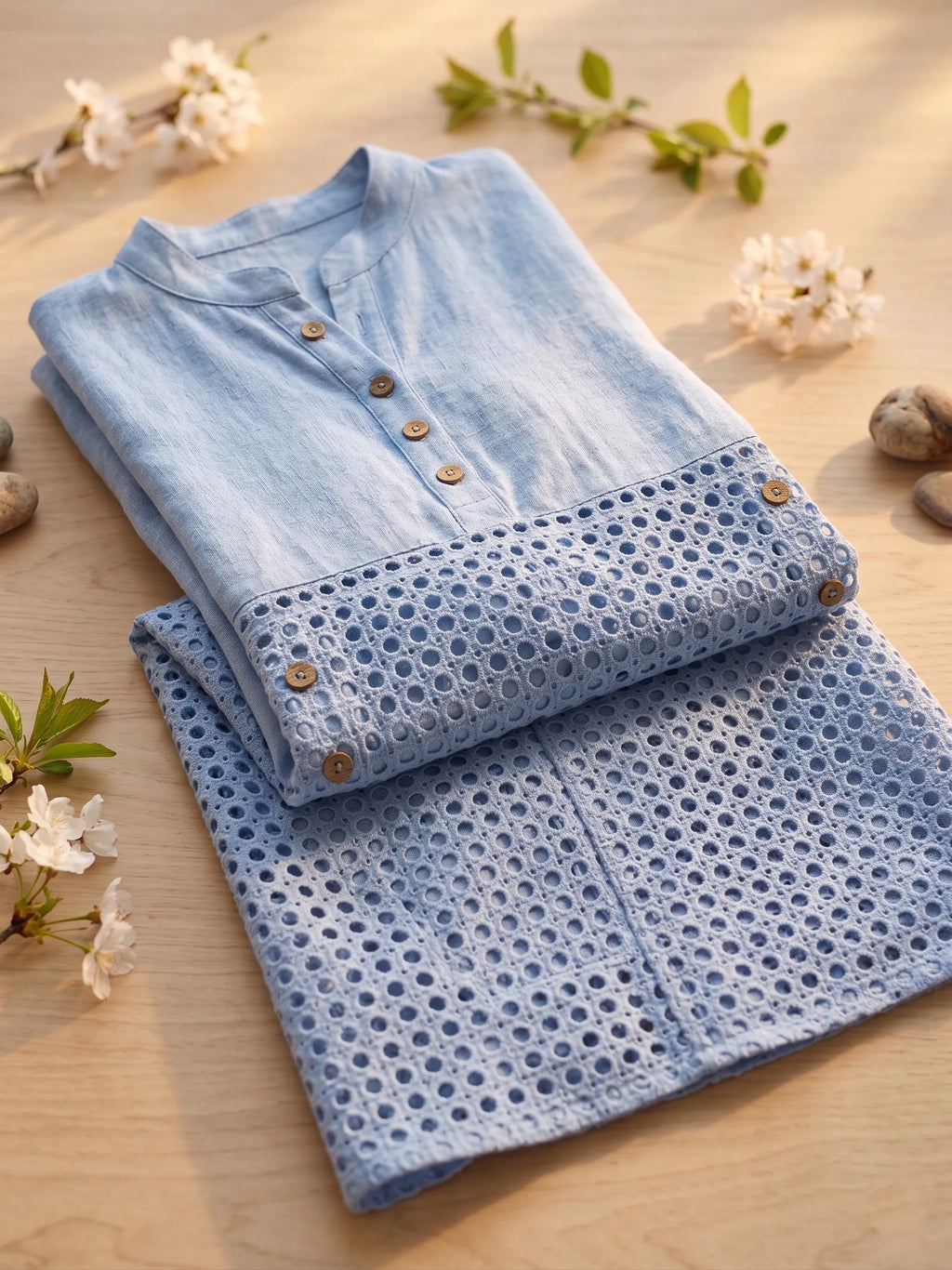 New Arrivals🔥 Vintage Eyelet Lace-Up Linen-Blend Shirt Dress, Loose Midi