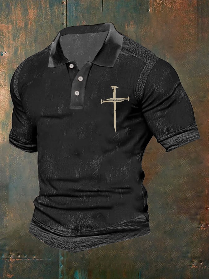 Men's Casual Retro Contrast Color Faith Polo