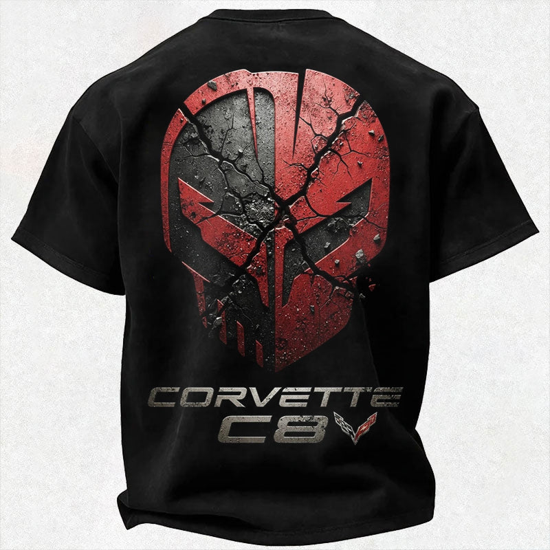 Vette C8 Legacy Cracked Jake Skull Cotton Print Men's T-Shirt