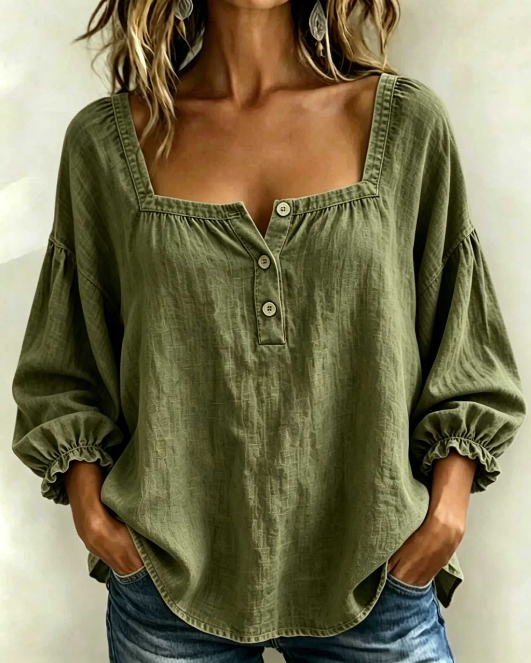 CLEARANCE🔥 Women’s Denim Square-Neck Three-Quarter Sleeve Top