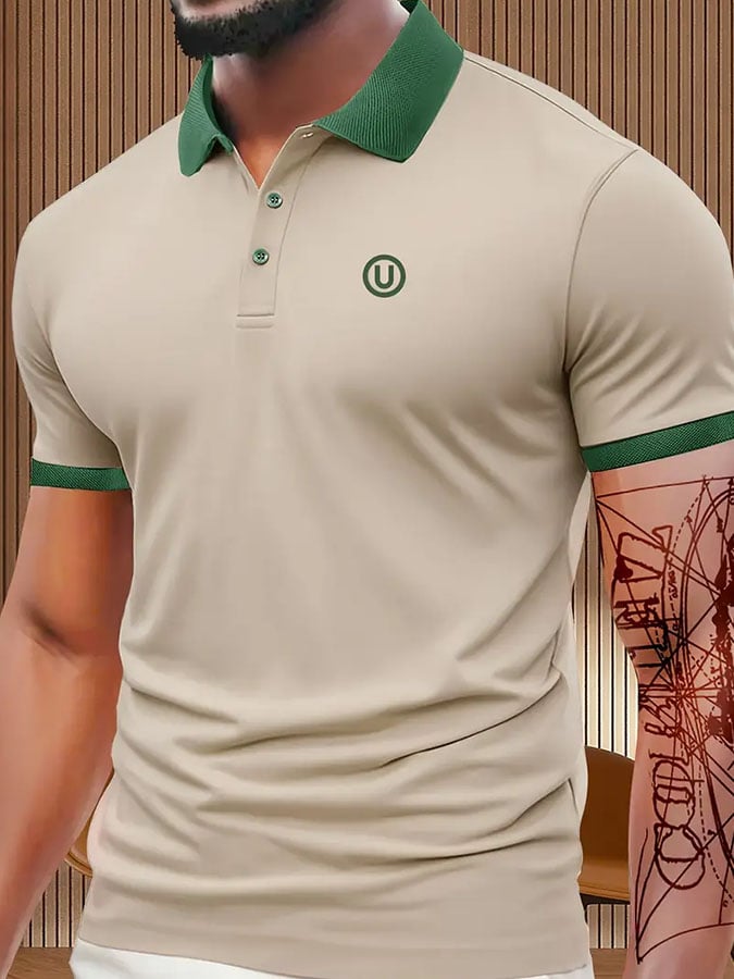 Men'S Casual Classic Letter Pattern Polo Shirt
