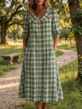 New Arrivals🔥 Women's Retro Peter Pan Collar Stripe Print Cotton Linen Dress