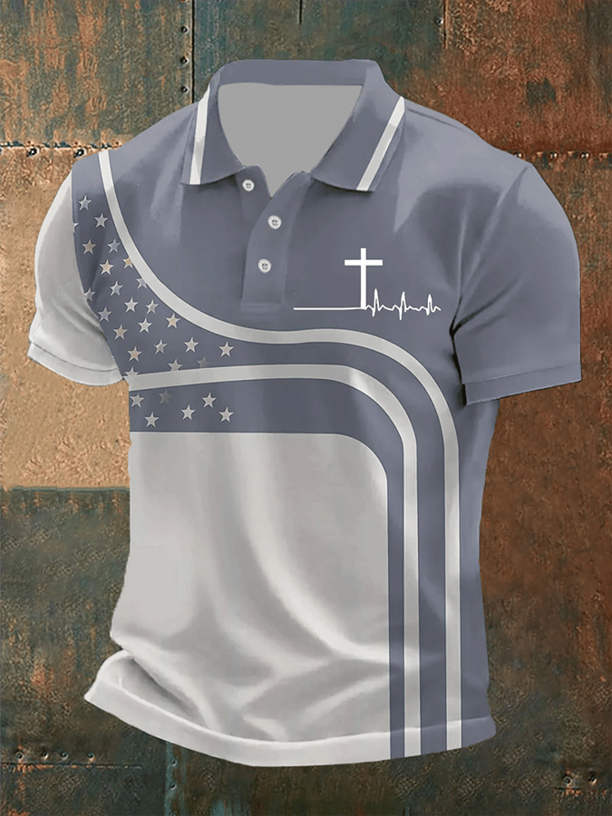 Men's Retro Faith  Casual Printed Polo Shirt