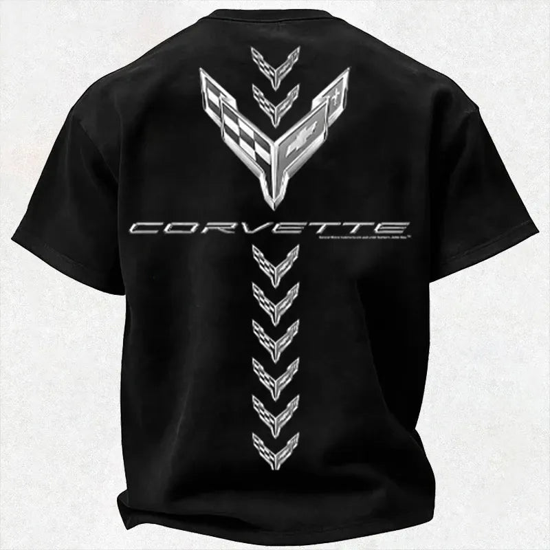 Vette C7 Spine Tingling Vertical Centerline Crossed Flags Logo Cotton Print Men's T-shirt