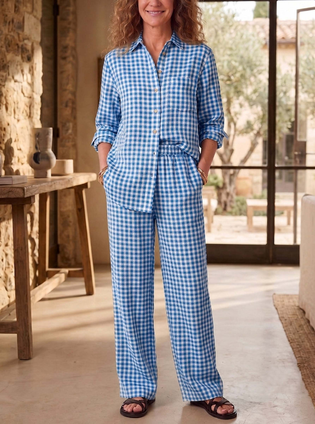Linen Blend Gingham Set