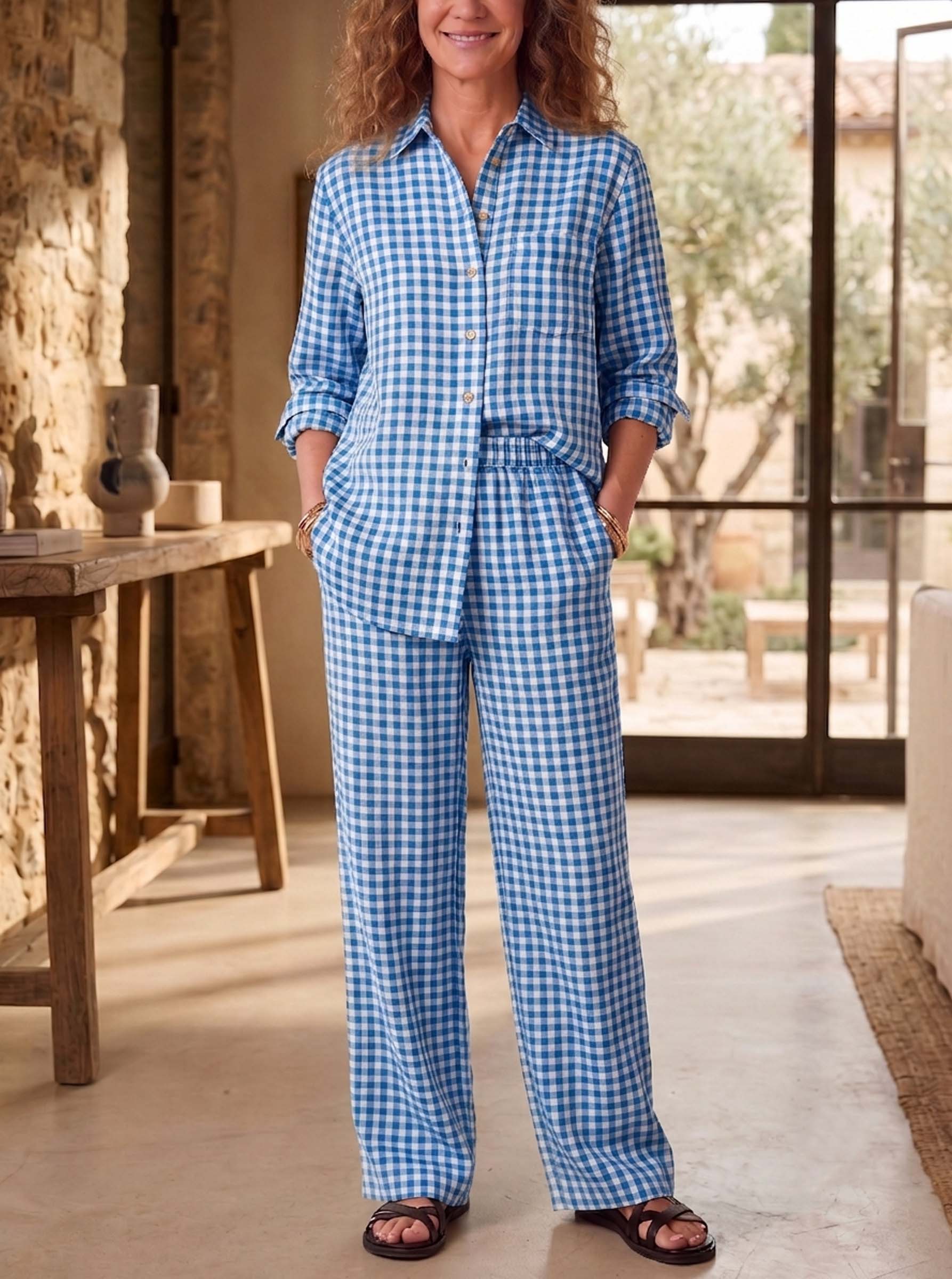 Linen Blend Gingham Set