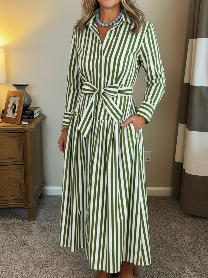 New Arrivals🔥 Classic Striped Shirtdress with Tie Belt