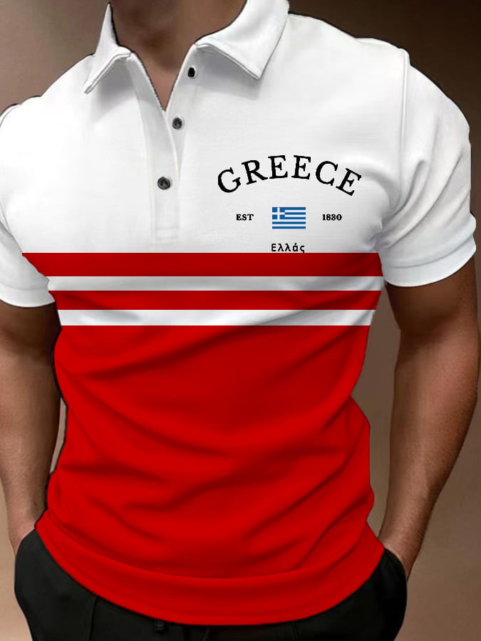 Men'S Retro Greece Flag Printed POLO Shirt