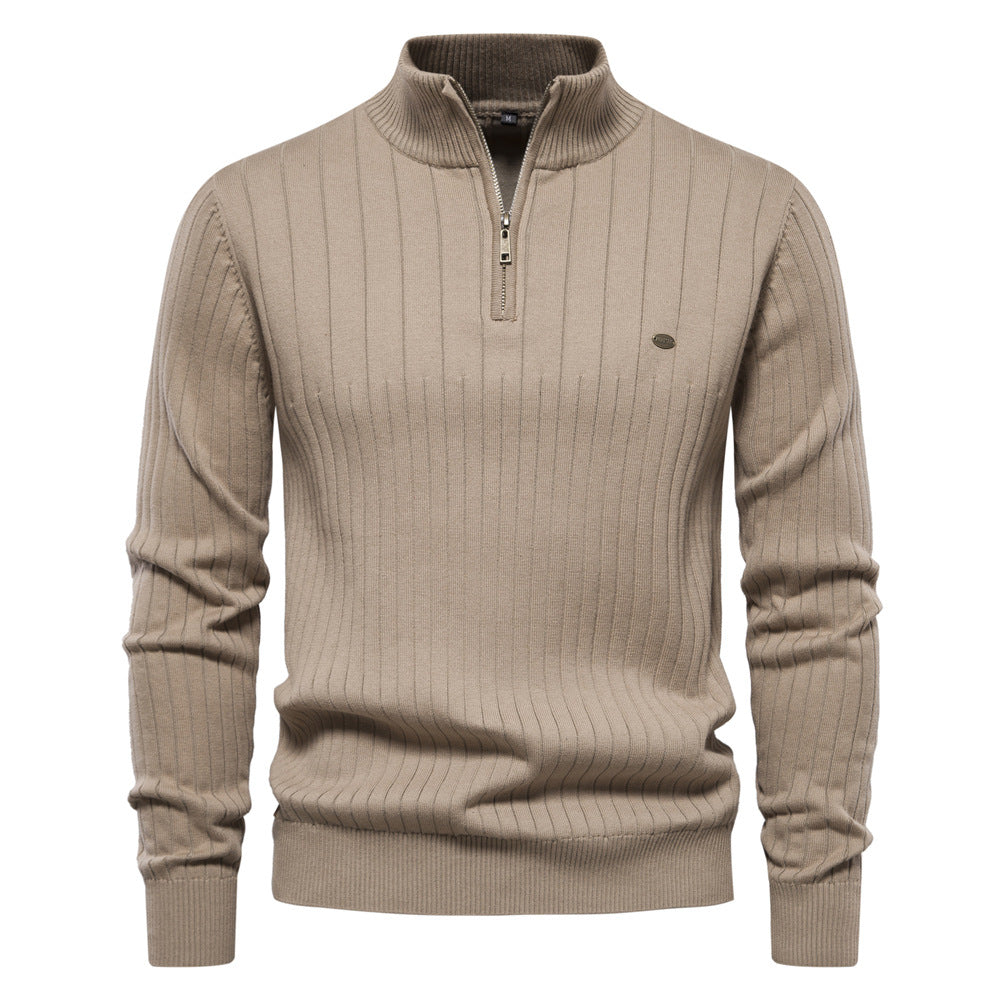 Men's Stand Collar Zipper Long Sleeve Polar Fleece Sweater