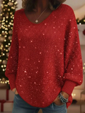 CLEARANCE SALE🔥 Christmas Sparkling Cozy V-neck Lantern Sleeve Knit Sweater