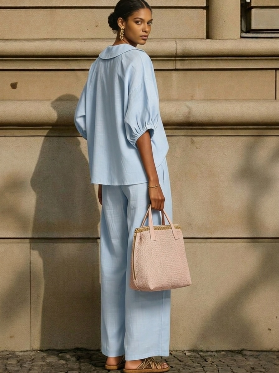 Clearance Sale🔥 Stylish Peter Pan Collar Shirt And Wide-leg Pant Linen Two-piece Set
