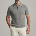 Men's Solid Color Turndown Collar Hollow Out Knit Texture Slim Polo Shirt
