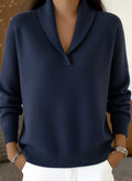 CLEARANCE SALE🔥 Women's Elegant 80s Shawl Collar Solid Color Pullover Sweater Top