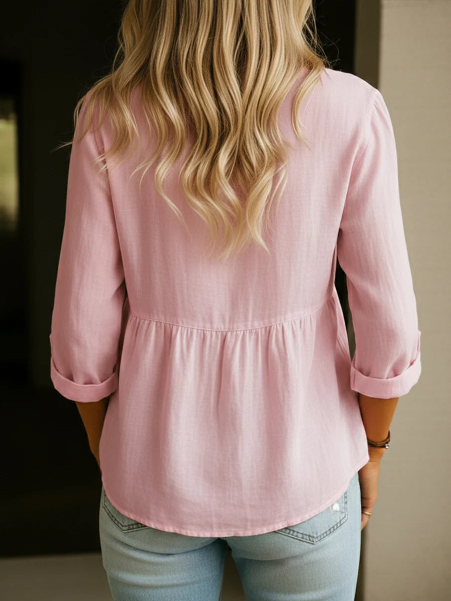 New Arrivals🔥 Women's Linen Cotton Blend Shirt - 3/4 Sleeve Crew Neck Loose Hip-Length Casual Blouse