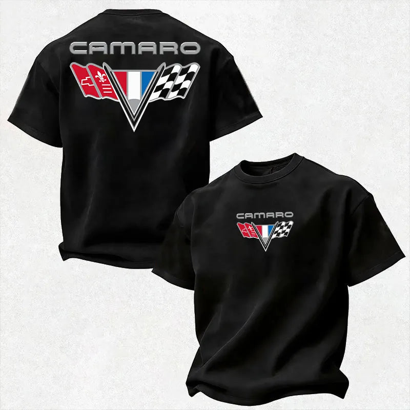 CMR Classic Collage Car Emblem Crossed Flags Logo Cotton Print Men's T-Shirt
