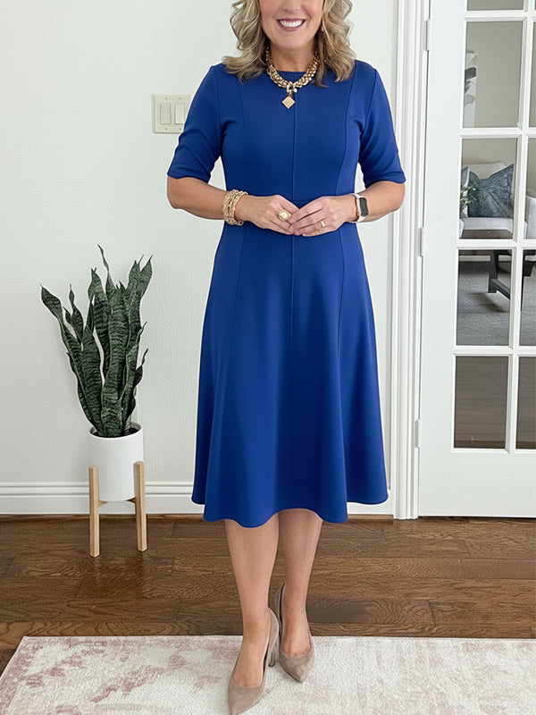 NEW🔥 Crew Neck Vertical Striped Elegant Dress
