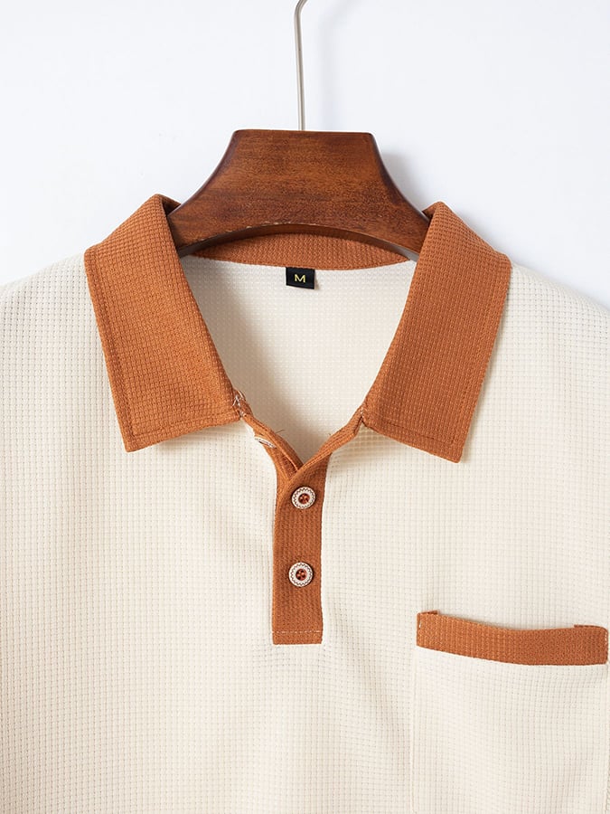 Men's Waffle Fabric Fashion Casual Polo Shirt (With Pockets)