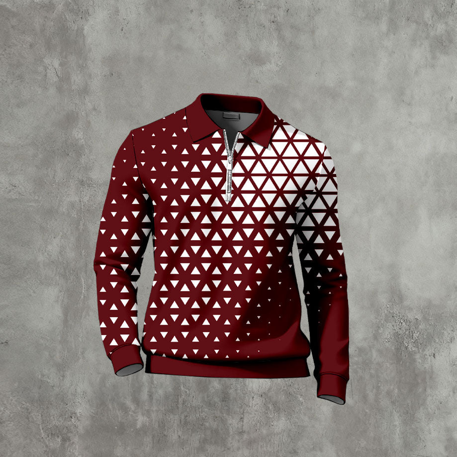 Men's Casual Color Matching Printed Long Sleeves Polo Shirts