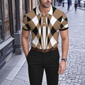 Men's Business Casual Polo Collar Geometric Printed Short-Sleeved Shirt