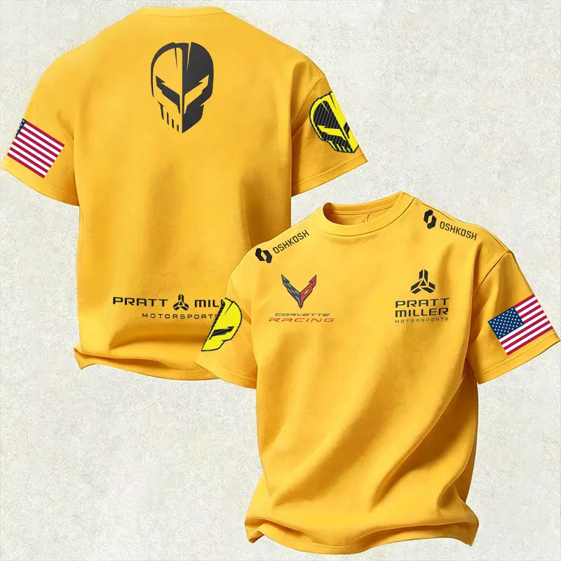 Vette Racing x PMM Crossed Flags Logo Jake Skull Cotton Print Men's T-Shirt