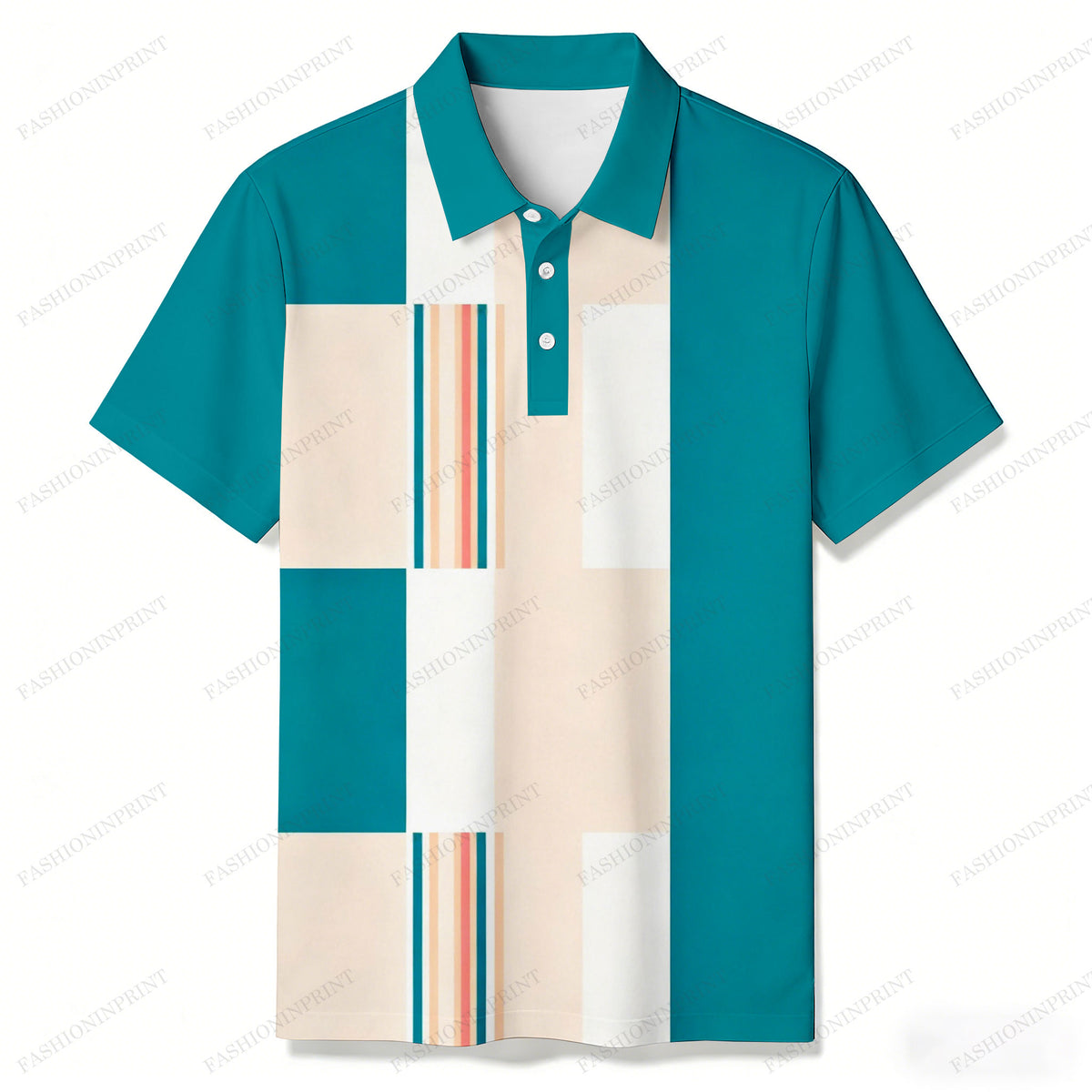 Men's Green Geometry Casual Short Sleeved Polo Shirt 205789