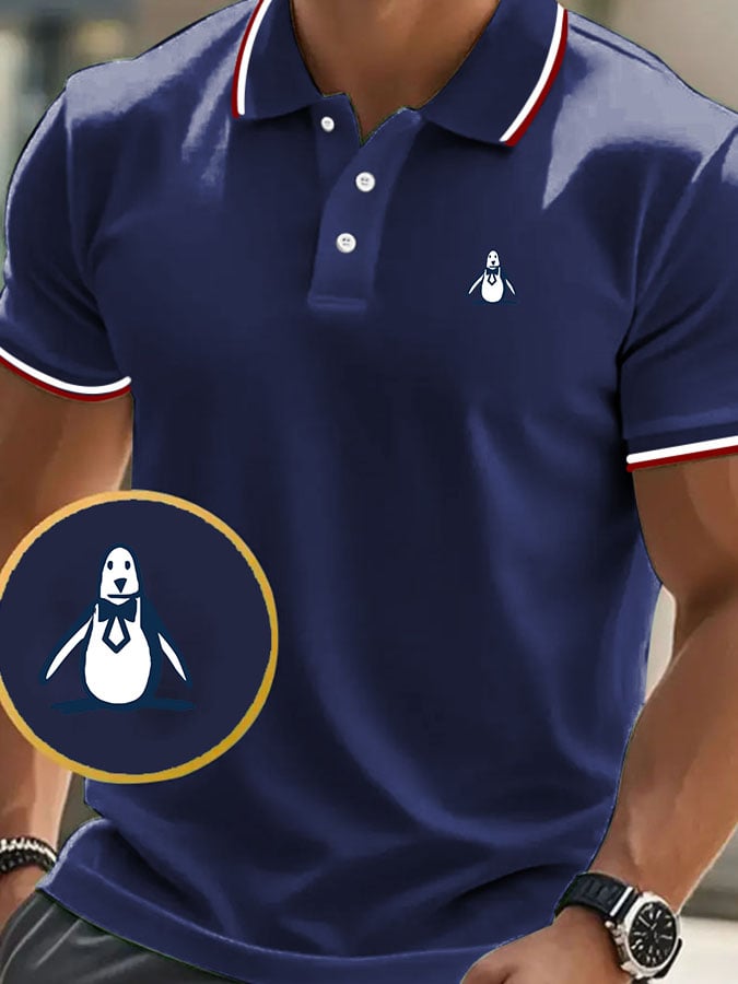 Men's Classic Casual Business Penguin Fashion Color Block Polo Shirt