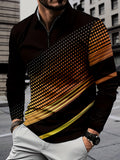 Men's Casual Yellow & Black Color Matching Polka Dots Gradient Printed Zipper Long Sleeved Polo Shirt