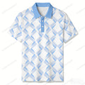 Men's Casual Blue & White Color Matching Checkered Printed Short Sleeved Polo Shirt