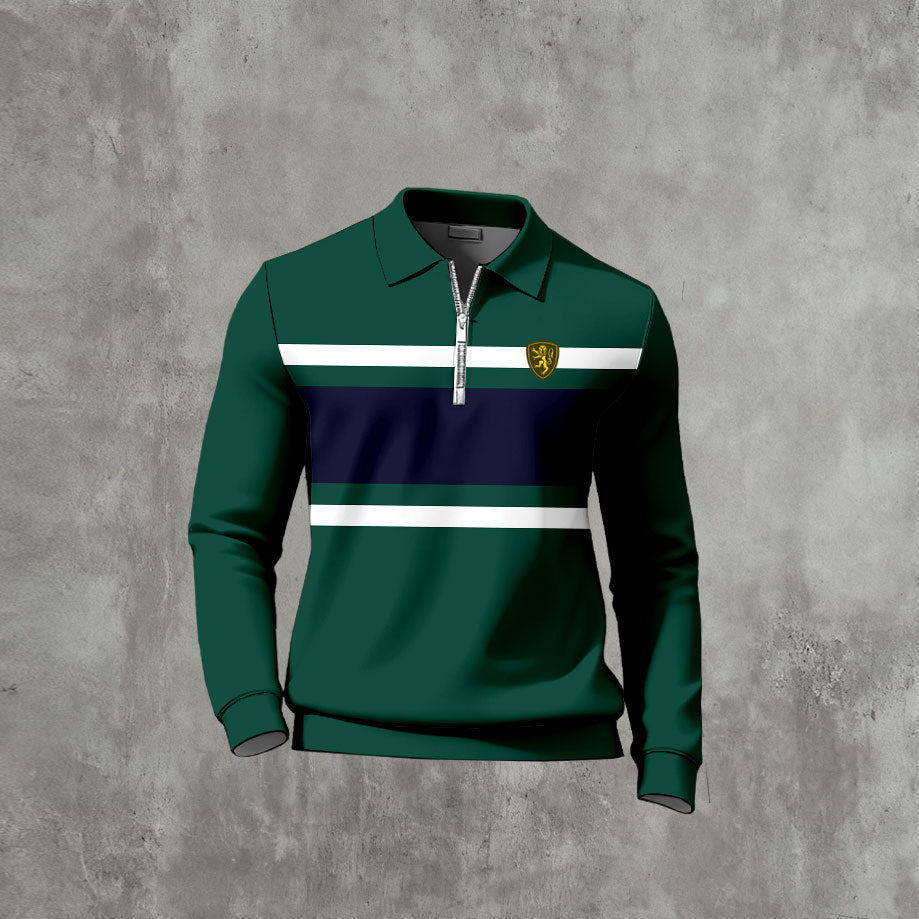 Men's Casual Color Matching Printed Long Sleeves Polo Shirts