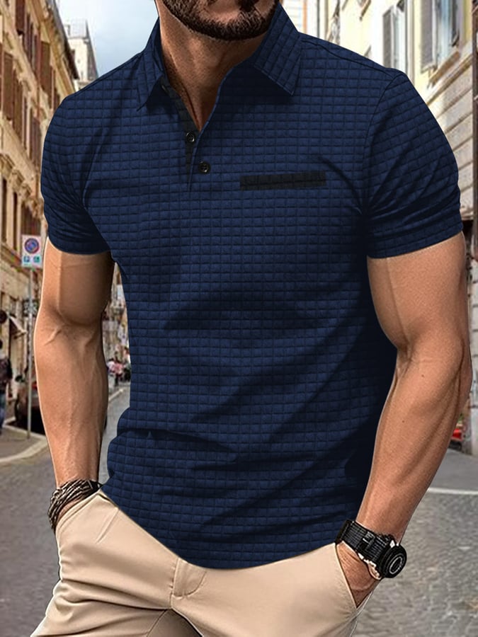 Men's Classic Colorblock Jacquard Checked Lapel Polo Jacket