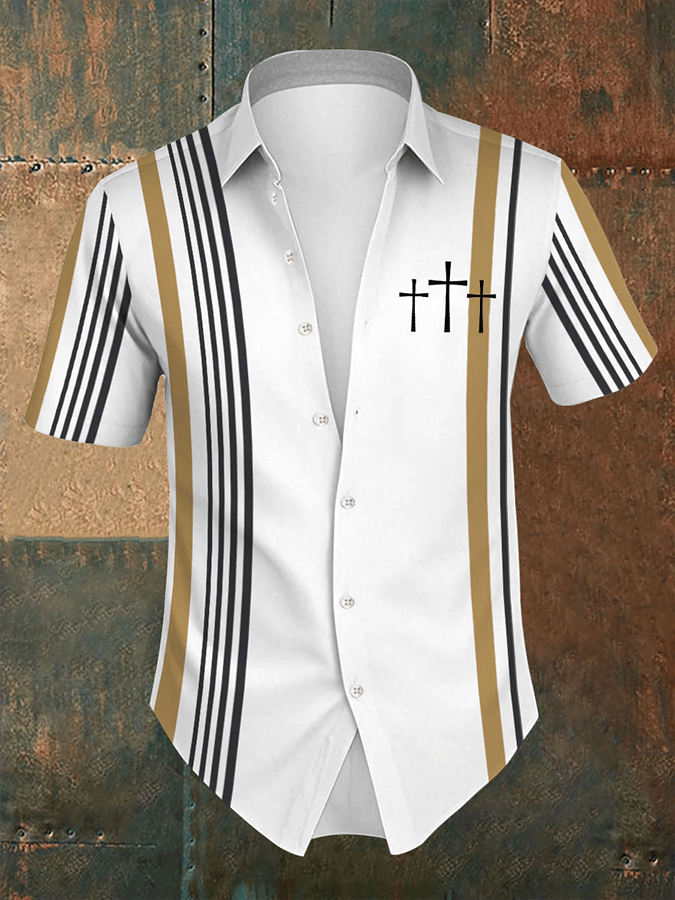 Men's Retro Faith Striped Short Sleeve Shirt