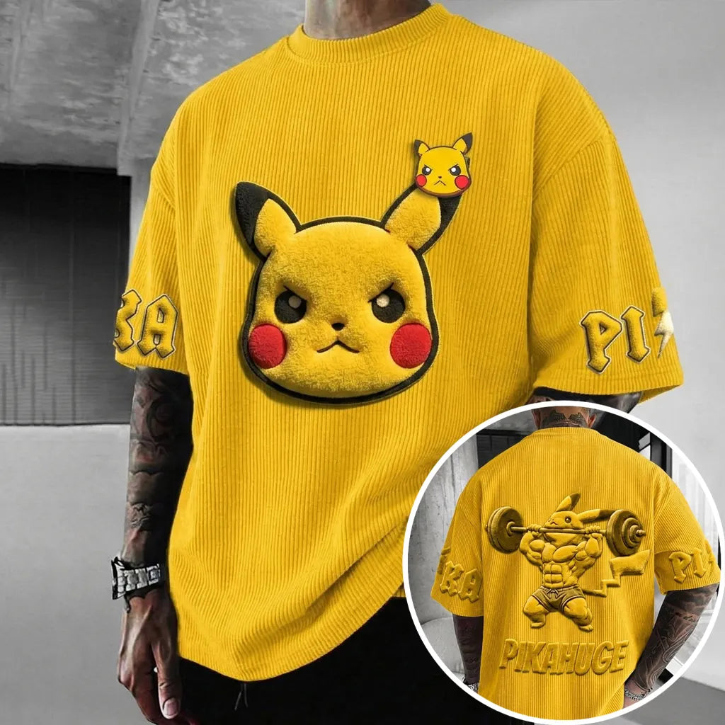 Pokémon Unisex Anime-Style Retro Corduroy Oversized T-Shirt
