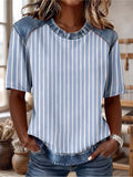 The "Effortless Chic" Denim-Contrast Stripe Tee