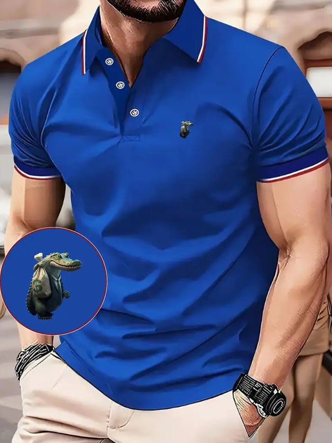 Men's Classic Casual Business Crocodile Fashion Color Block Polo Shirt