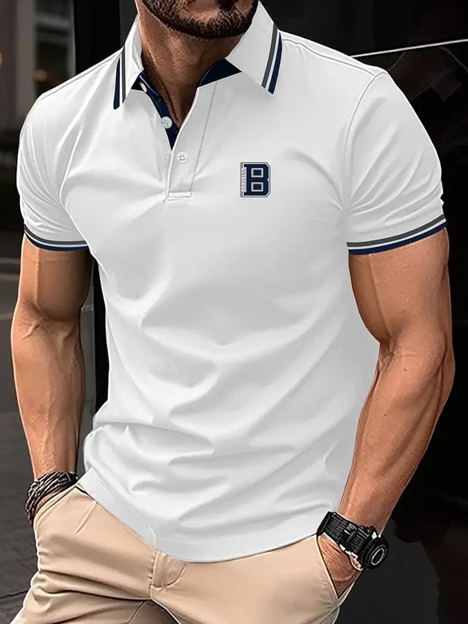 Men'S Casual Classic Letter Pattern Polo Shirt