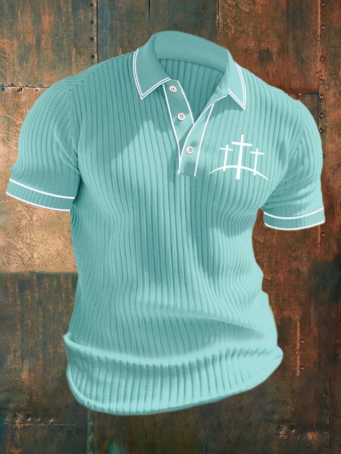 Men's Casual Contrast Color Faith Knitted Jacquard Polo
