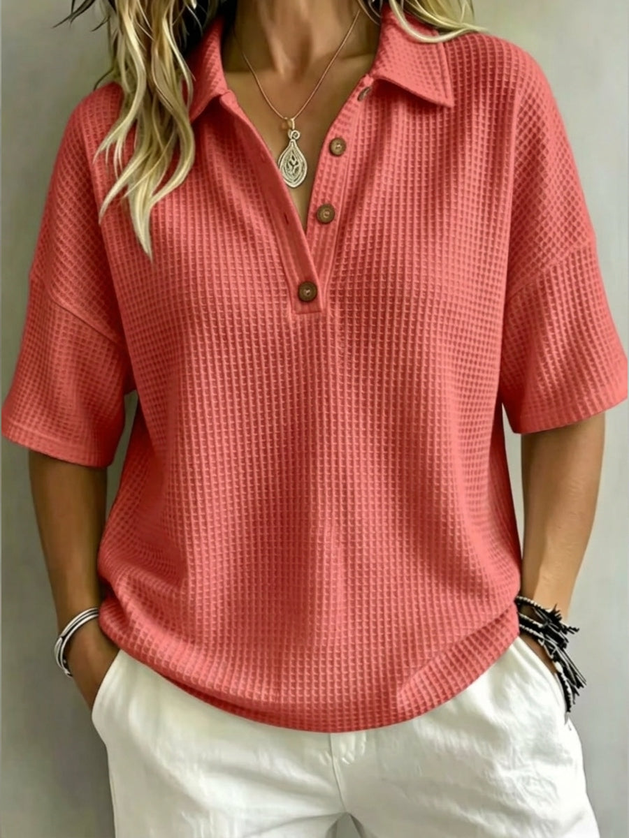 CLEARANCE SALE🔥 Women's Button-Up Waffle Short Sleeve Shirt