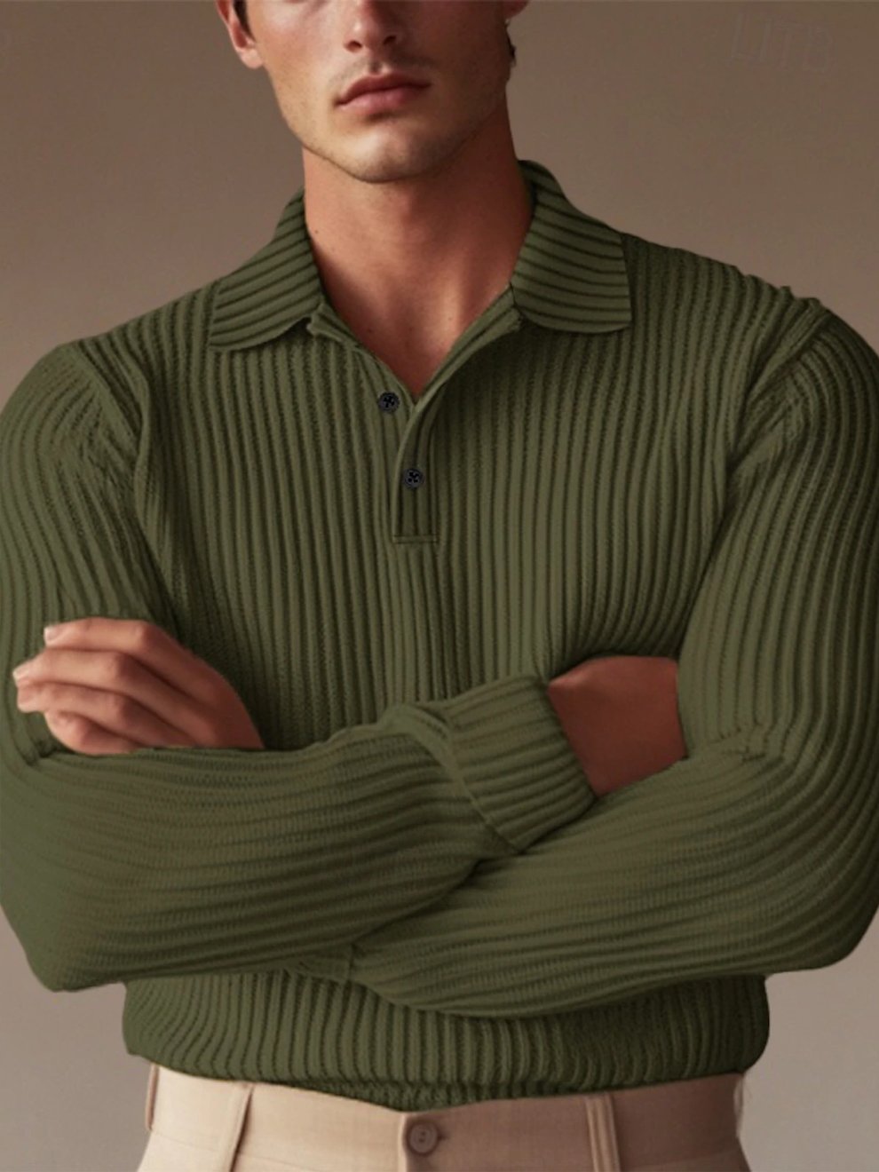 Men's Classic Knitted Jacquard Texture Business Casual Fashion Lapel Polo Shirt