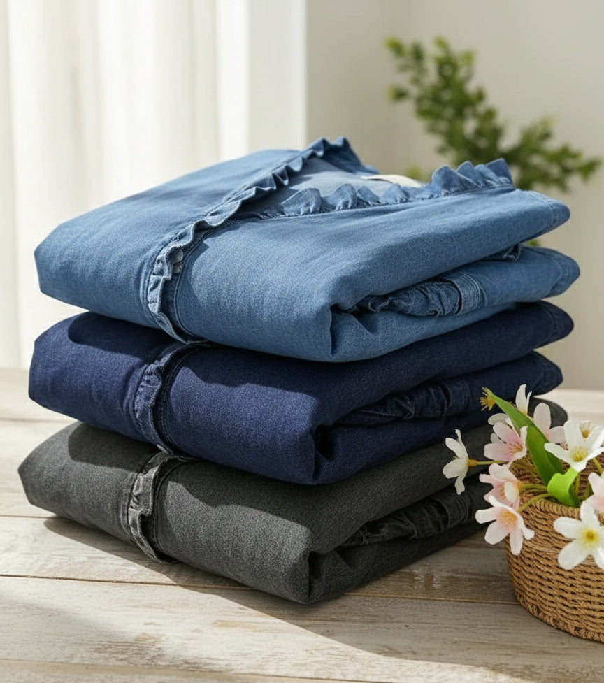 New Arrivals🔥 Women's Casual Denim V-Neck Ruffled Shirt